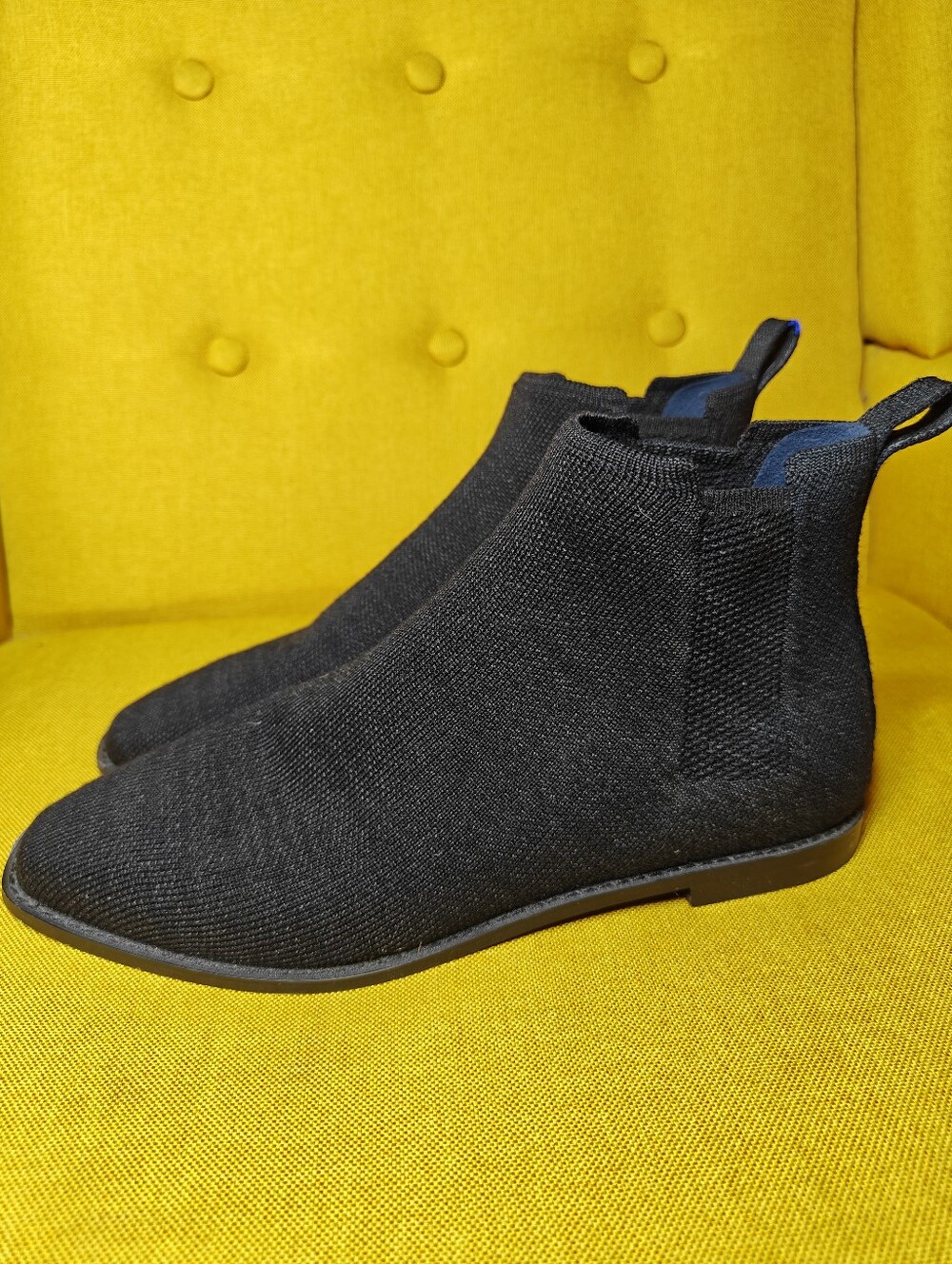 ROTHY’S The Merino Onyx Black Square Toe Ankle Booties Chelsea Onyx Knit Women 8
